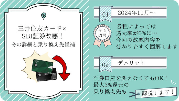 三井住友カード×SBI証券の還元率が改悪！その詳細と乗り換え先の候補と 
