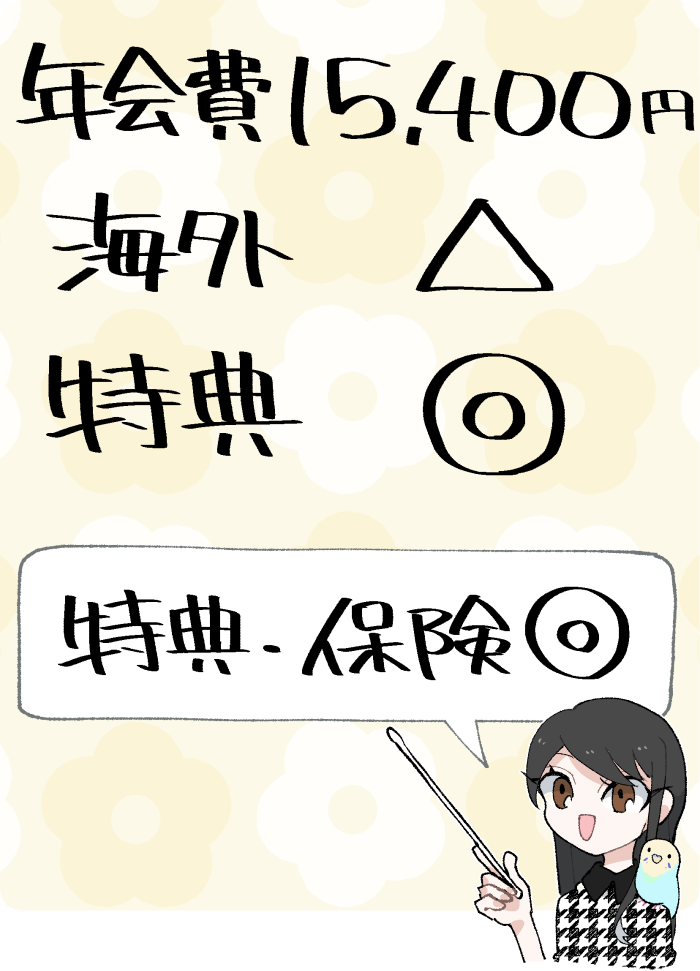 ANA JCBワイドゴールドカードの概要
(年会費15,400円/海外適性は低め/保険や特典が優秀)