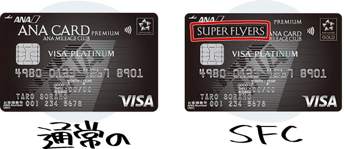 通常のANAプレミアムカードとSFC（スーパーフライヤーズカード）のANAプレミアムカードの比較