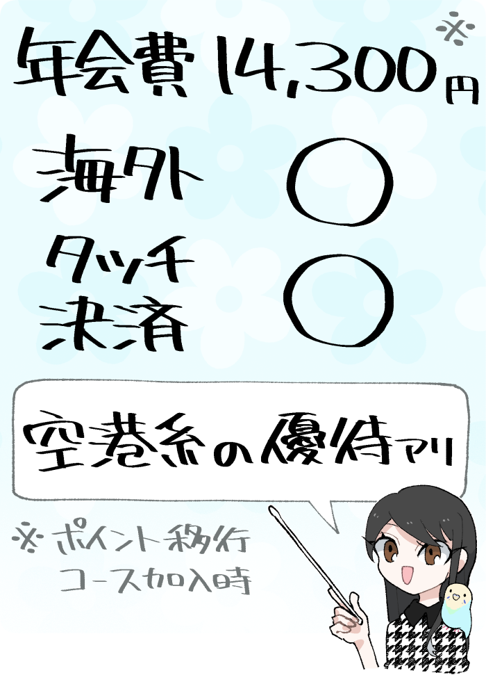 ANAアメリカン・エキスプレス®・カードの概要
（実質年会費14,300円／海外適性○／タッチ決済可・空港系の優待あり）