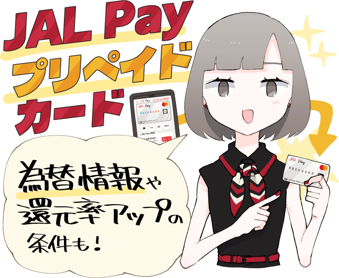JAL Payプリペイドカードの為替情報や還元率アップの条件などのイメージ