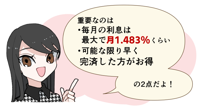 プロミスにおける毎月の金利は最大で月1.483%くらいだよ！