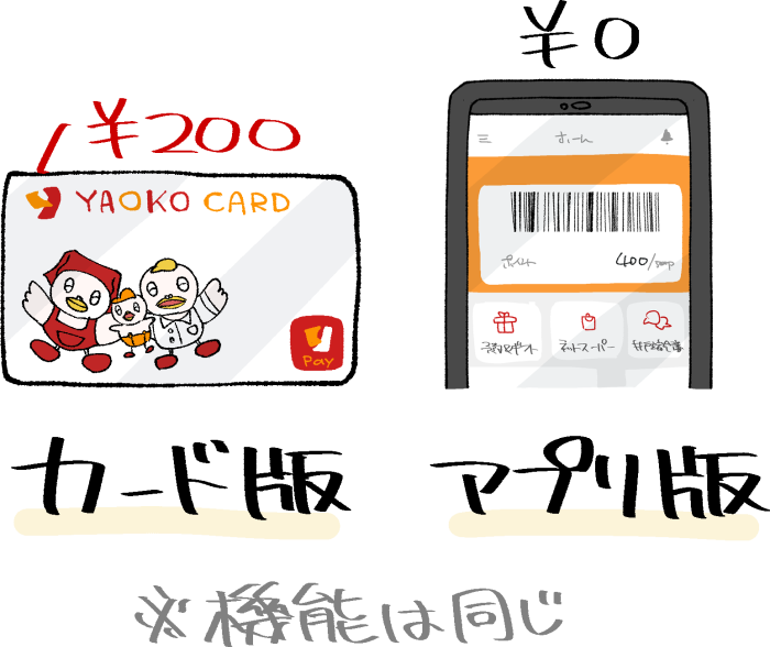 カード版・アプリ版それぞれのヤオコーカードのイメージ