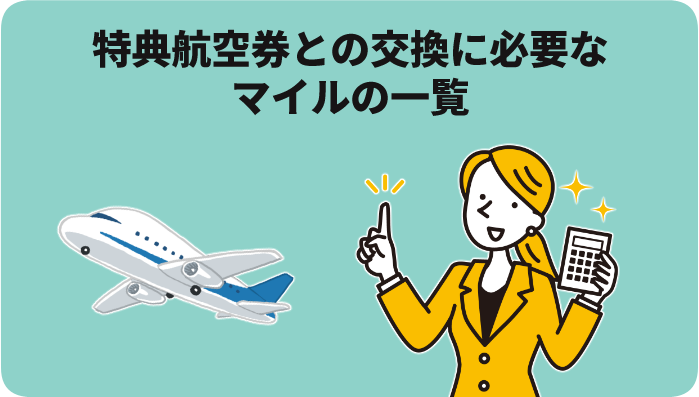 特典航空券との交換に必要なマイルの一覧